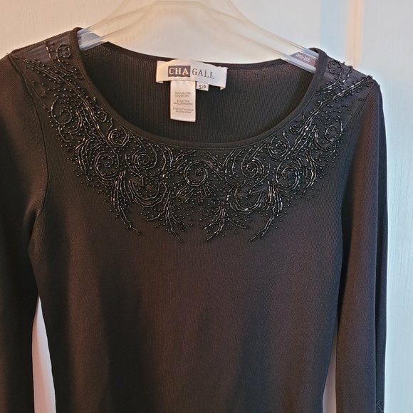 CHAGALL, Black, beaded knit top, size S, - Picture 1 of 2